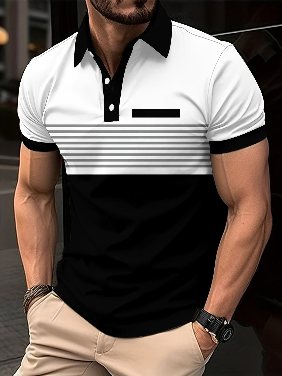 Men's slim-fit polo shirt with striped design