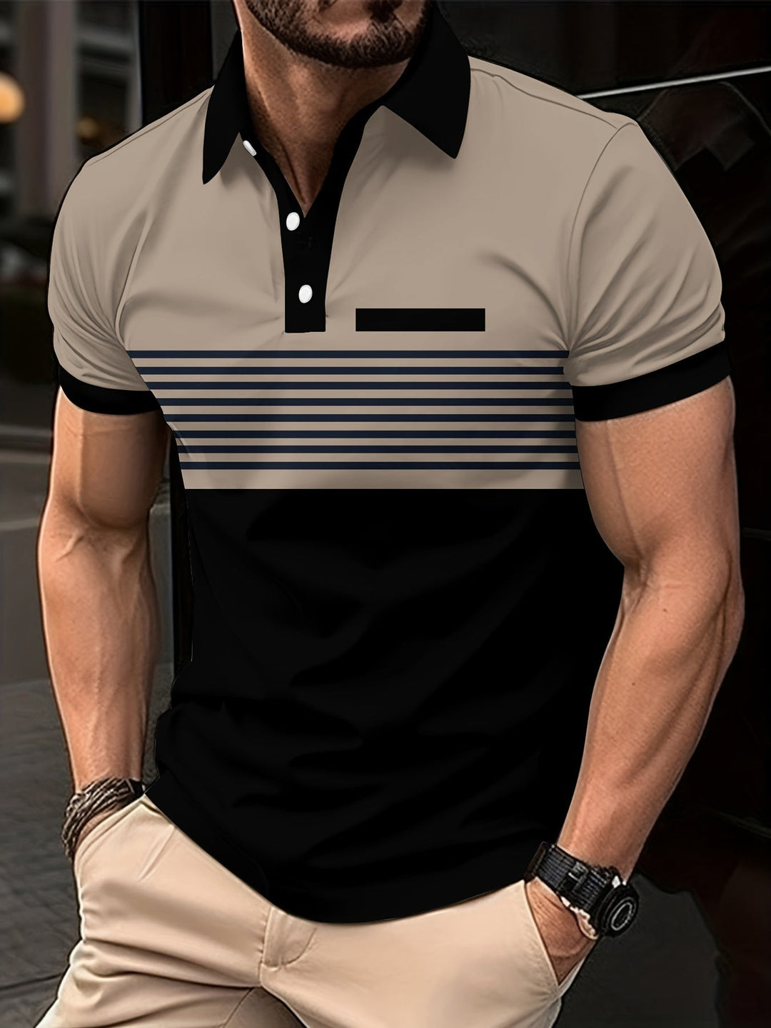 Men's slim-fit polo shirt with striped design